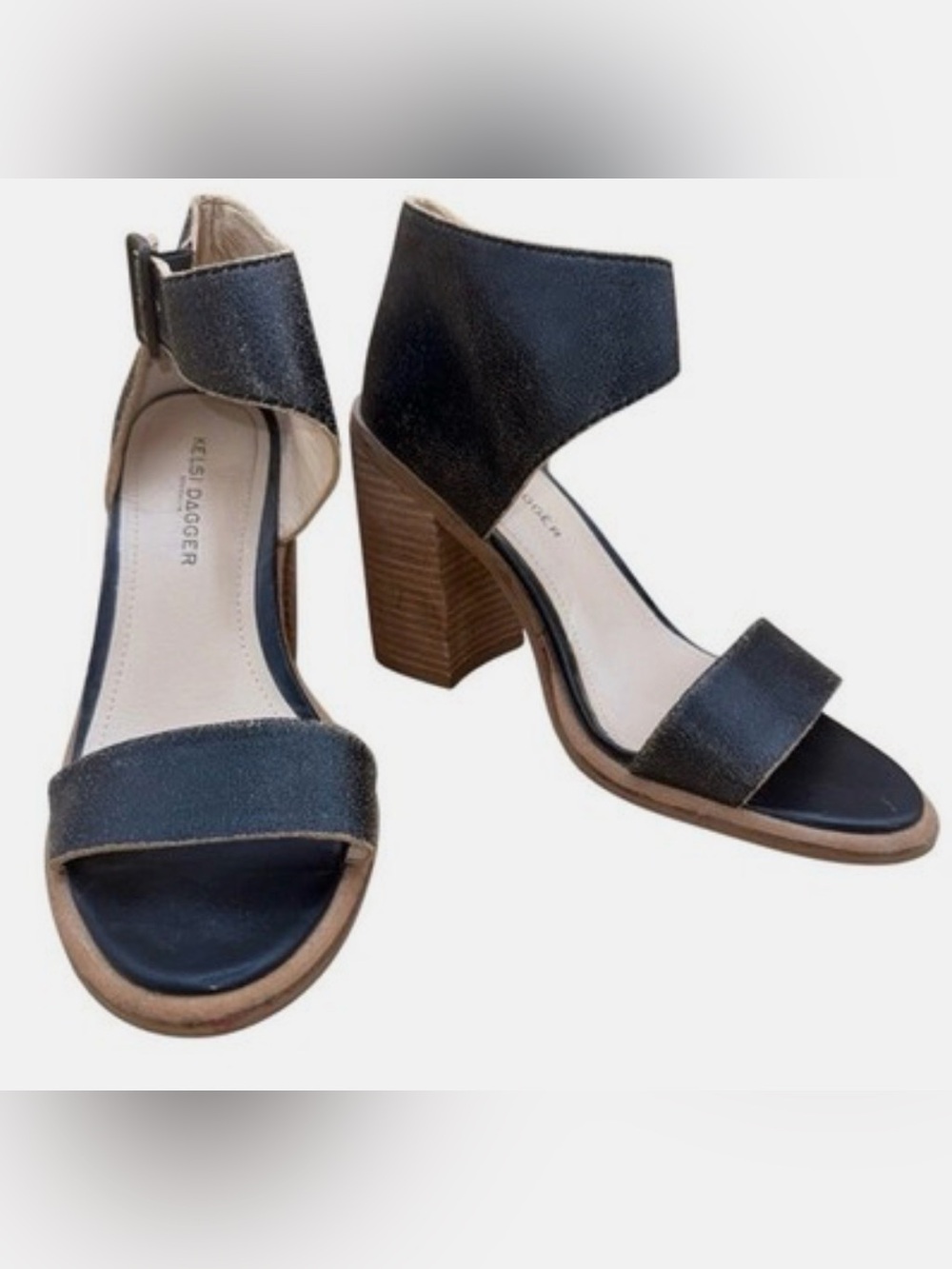 Black Ankle-Strap Block Heel Sandals - Womens